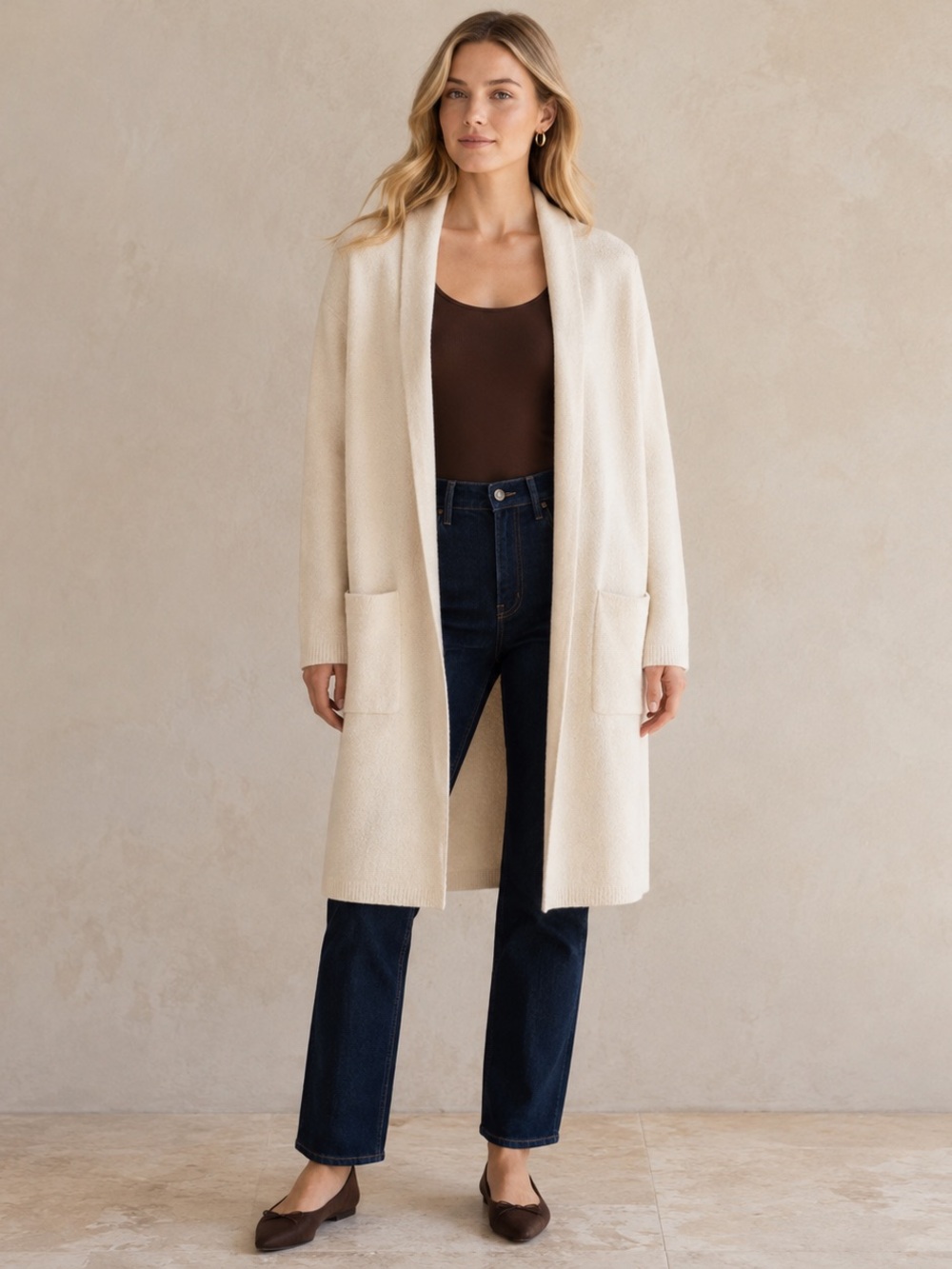 Joe's Jeans Cream Open-Front Knit Cardigan with Pockets